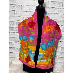 Vintage Liz Claiborne Silk Scarf Floral Pink‎ Orange Blue Lightweight